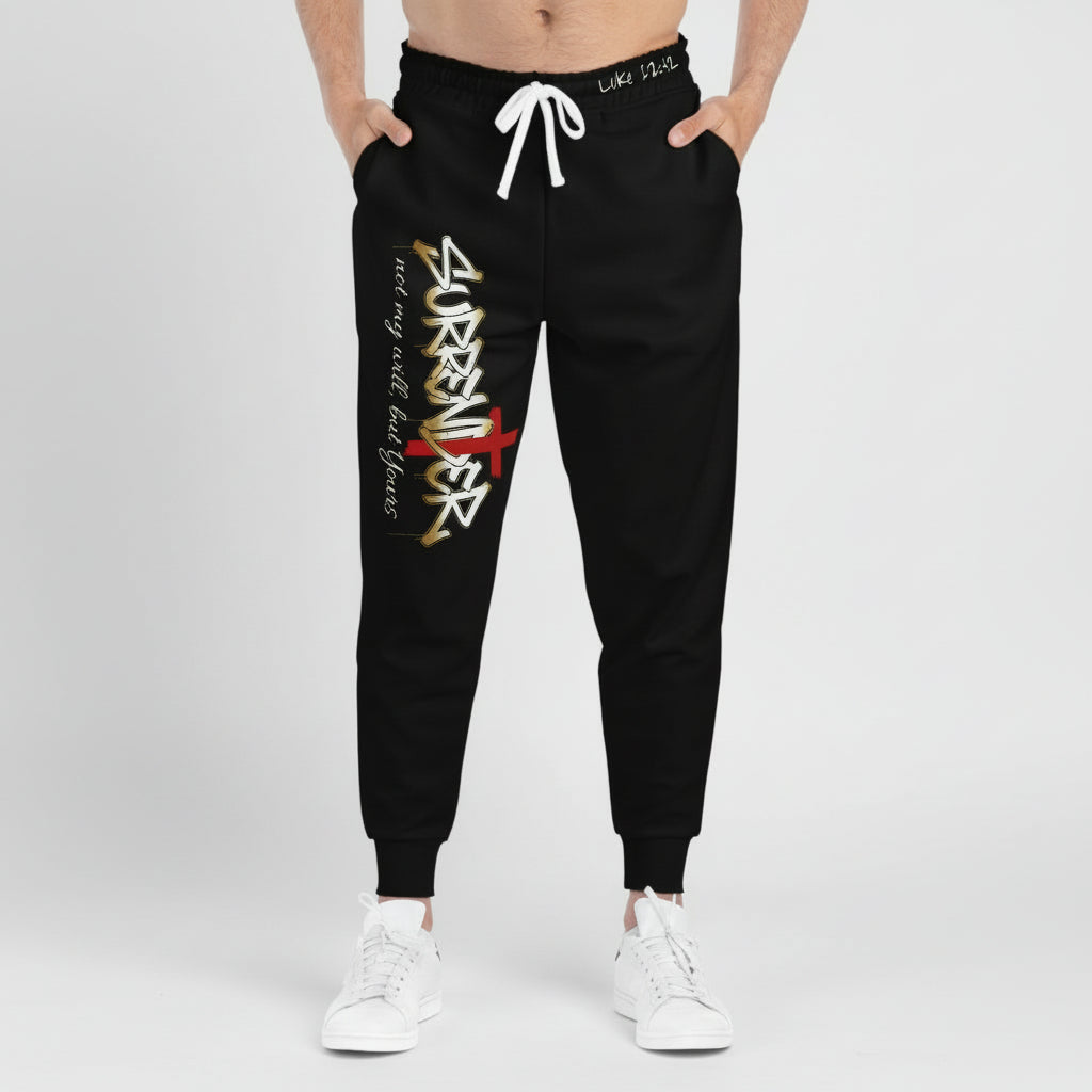 Christian Cross Athletic Joggers — "Surrender" Faith Graphic Sweatpants