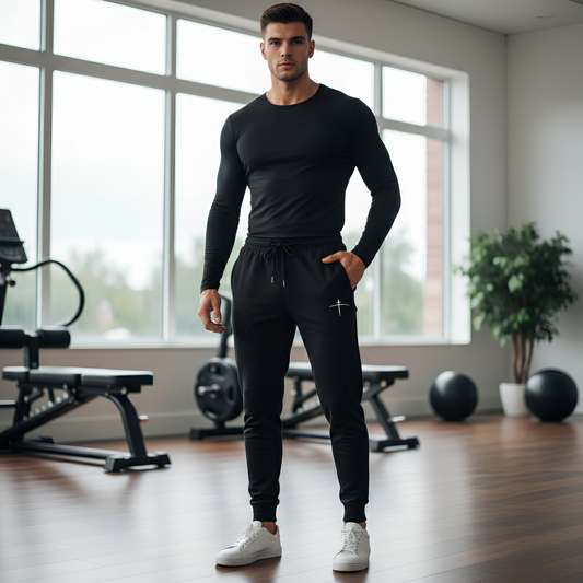 Embroidered Cross on the horizon Sweatpants — Minimalist Faith Fleece Joggers - Broken to Risen