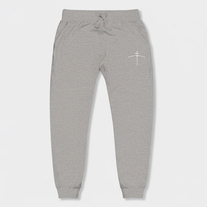 Embroidered Cross on the horizon Sweatpants — Minimalist Faith Fleece Joggers