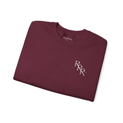 Rescued Redeemed Restored Embroidery Chest / Print Back Crewneck Sweatshirt (Maroon)