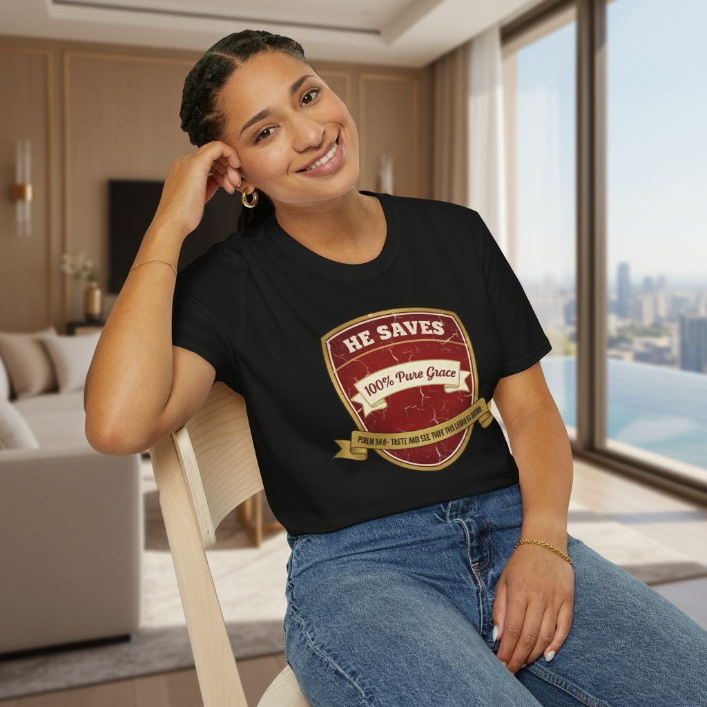 He Saves T-Shirt – “100% Pure Grace” Christian Faith Tee