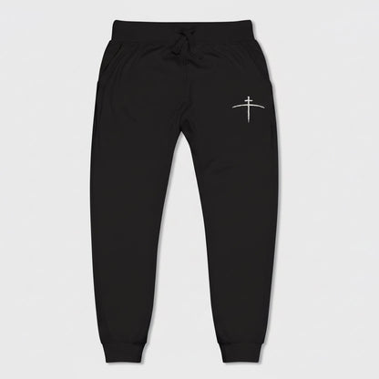 Embroidered Cross on the horizon Sweatpants — Minimalist Faith Fleece Joggers
