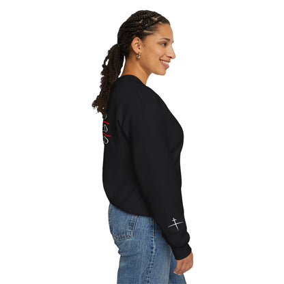 Rescued Redeemed Restored Embroidery Chest Printed Back Crewneck Sweatshirt