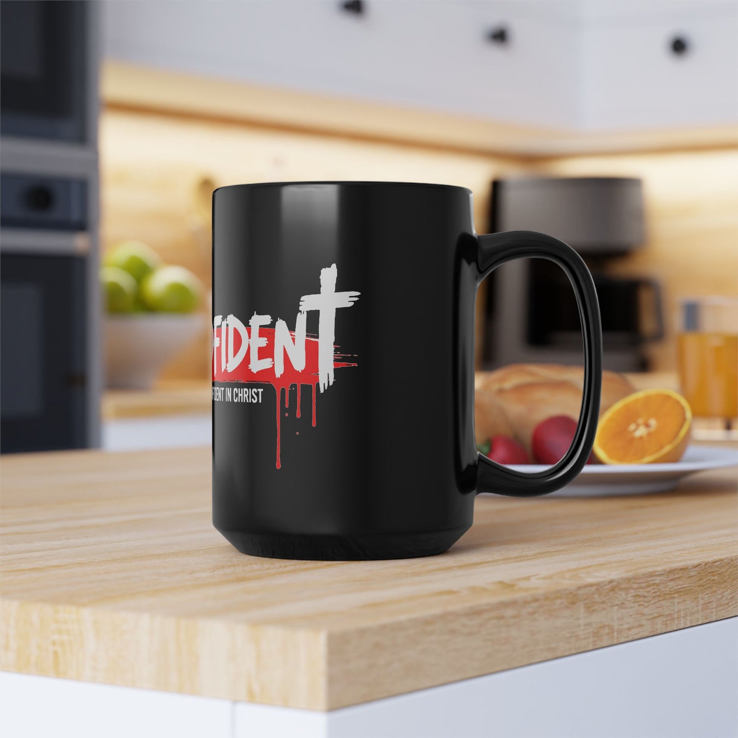 Godfident Black Mug — "Godfident: Confident in Christ" Christian Coffee Mug (11oz/15oz)