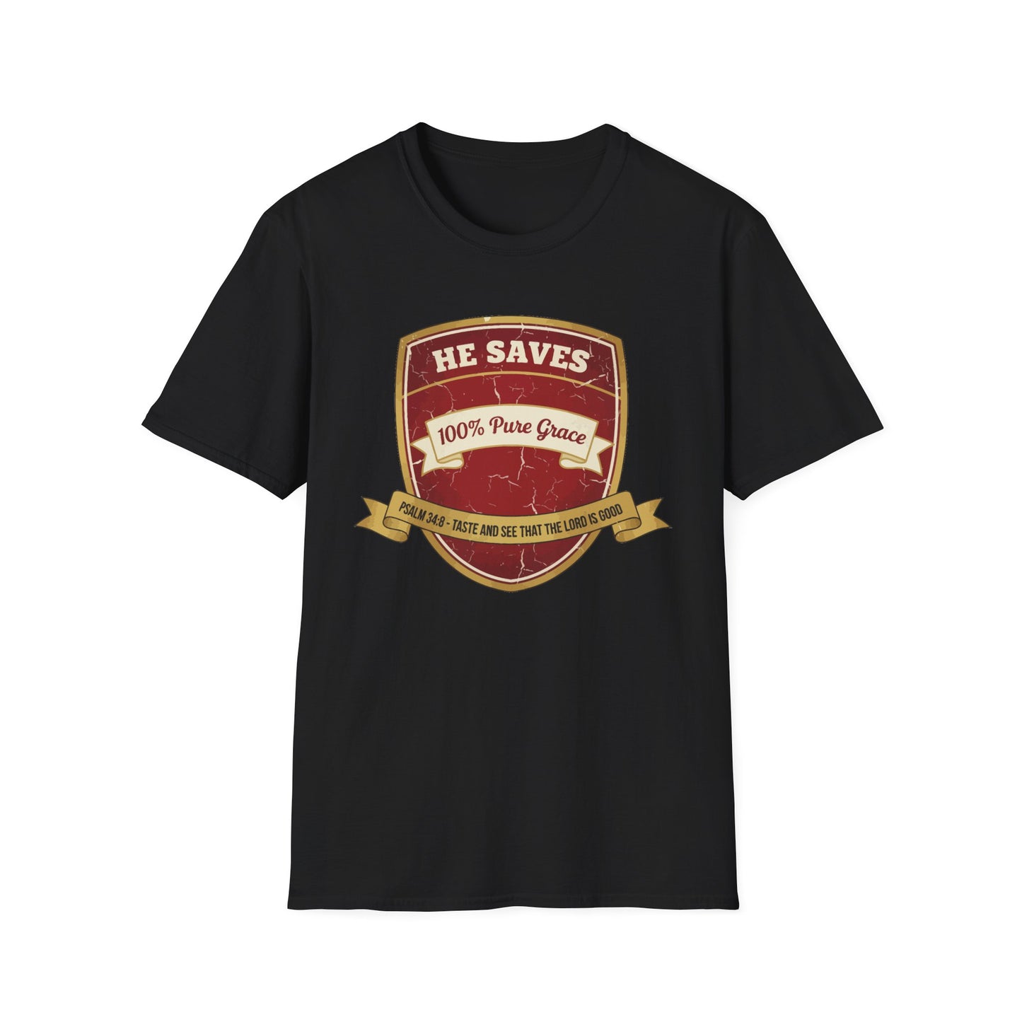 He Saves T-Shirt – “100% Pure Grace” Christian Faith Tee