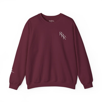 Rescued Redeemed Restored Embroidery Chest / Print Back Crewneck Sweatshirt (Maroon)
