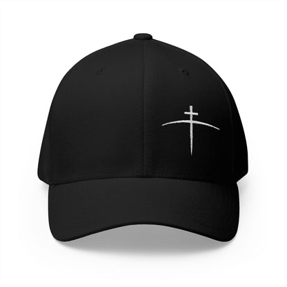 Embroidered Cross on the Horizon Cap. Where Faith Meets the Streets (Black)