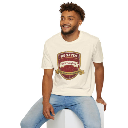 He Saves T-Shirt – “100% Pure Grace” Christian Faith Tee