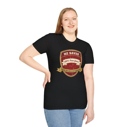 He Saves T-Shirt – “100% Pure Grace” Christian Faith Tee