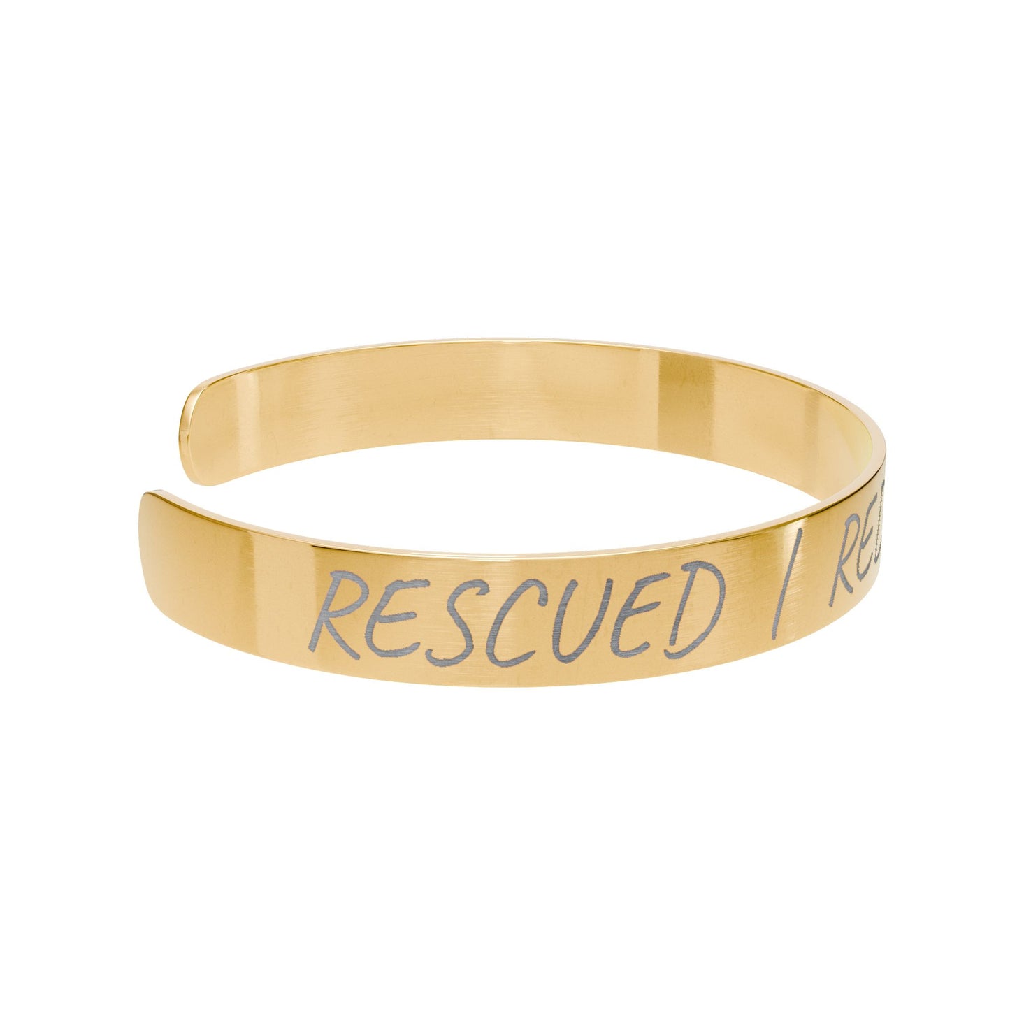 Engraved 'Rescued • Redeemed • Restored' Gold Cuff Bracelet, Inspirational Faith Jewelry