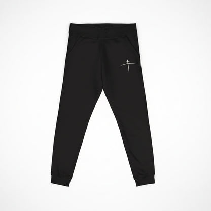 Embroidered Cross on the horizon Sweatpants — Minimalist Faith Fleece Joggers