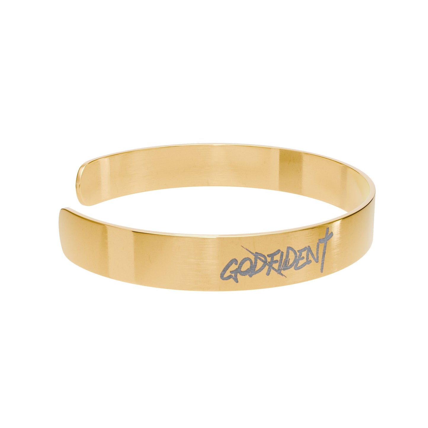 Engraved 'GODFIDENT' Gold Cuff Bracelet — Inspirational Faith Jewelry
