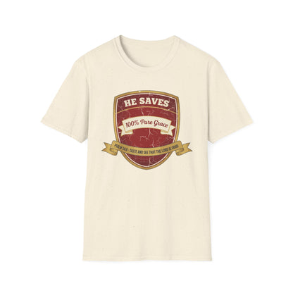 He Saves T-Shirt – “100% Pure Grace” Christian Faith Tee