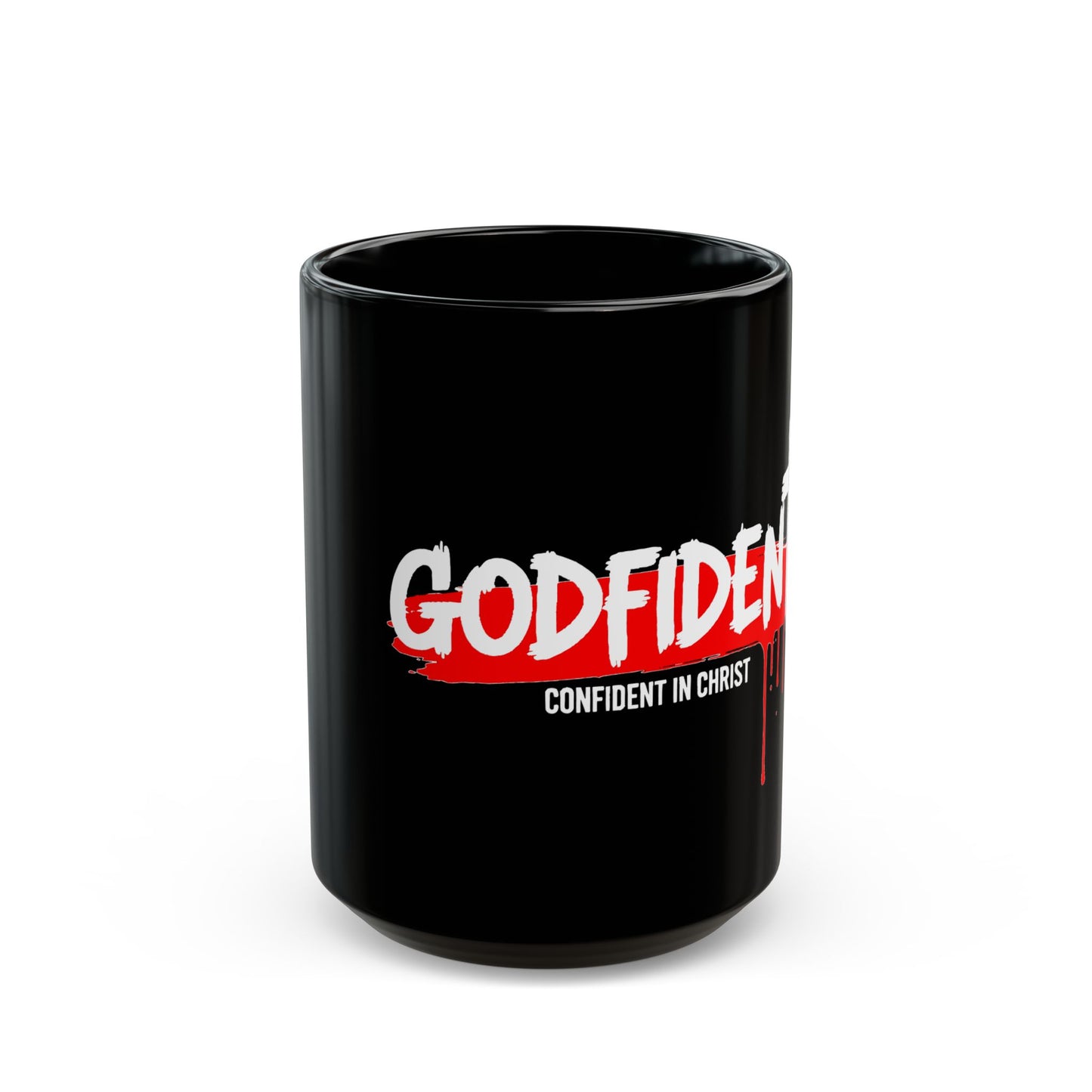 Godfident Black Mug — "Godfident: Confident in Christ" Christian Coffee Mug (11oz/15oz)