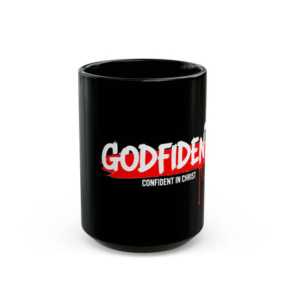 Godfident Black Mug — "Godfident: Confident in Christ" Christian Coffee Mug (11oz/15oz)
