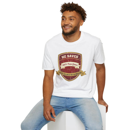 He Saves T-Shirt – “100% Pure Grace” Christian Faith Tee