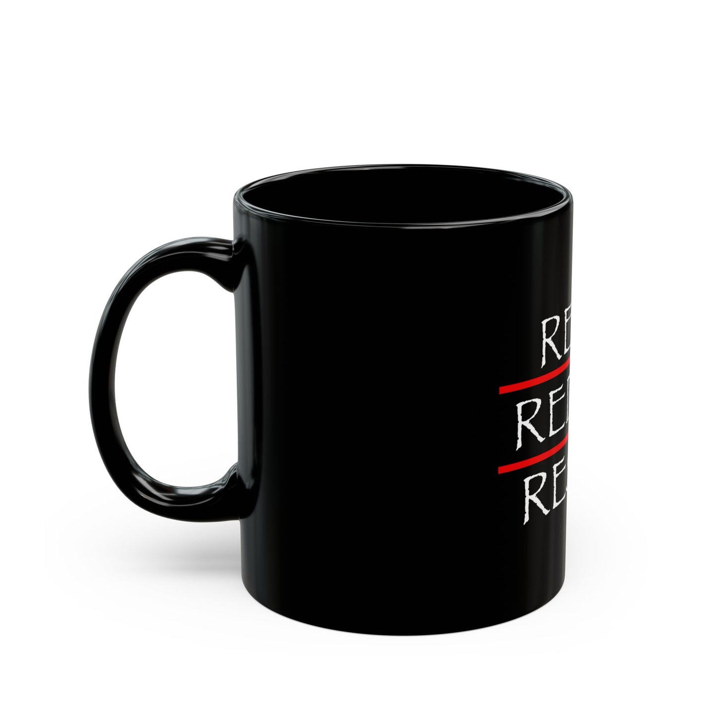 Rescued Redeemed Restored Coffee Mug — Inspirational Faith Black Mug (11oz/15oz)
