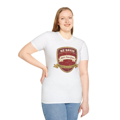 He Saves T-Shirt – “100% Pure Grace” Christian Faith Tee