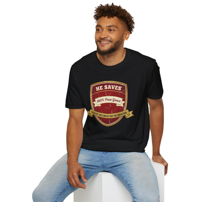 He Saves T-Shirt – “100% Pure Grace” Christian Faith Tee