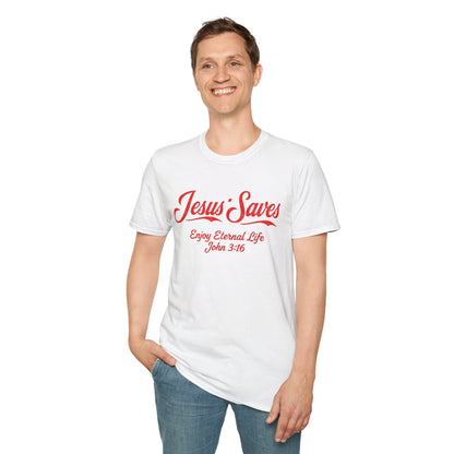 Jesus Saves T-Shirt — "Enjoy Eternal Life" John 3:16 Christian Tee