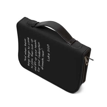 Bible Cover - Cross on the horizon Design with Luke 21:28 Scripture (Black Zipper Bible Case)