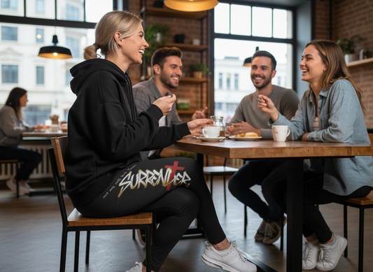 Women's 'Surrender' Black Graphic Leggings — Casual Athletic Yoga Pants