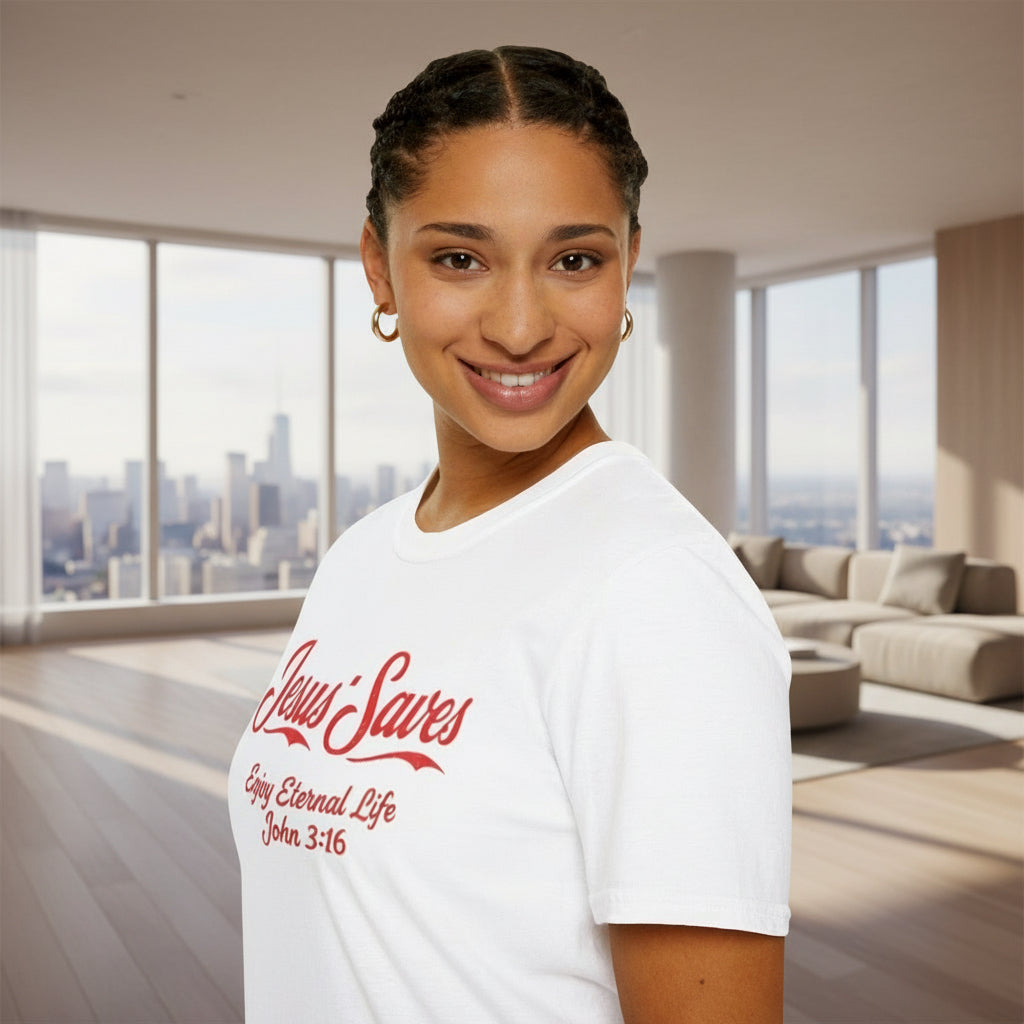 Jesus Saves T-Shirt — "Enjoy Eternal Life" John 3:16 Christian Tee