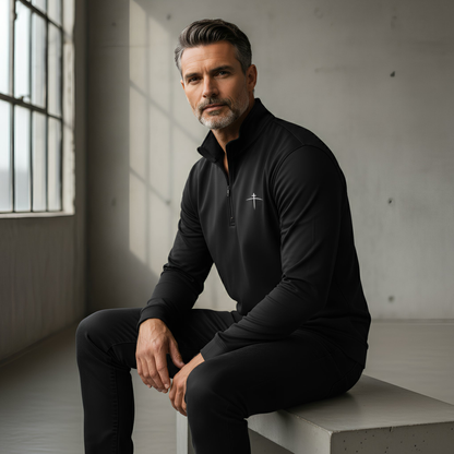 TravisMathew Black 1/4 Zip – Cross on the Horizon (Limited Drop)