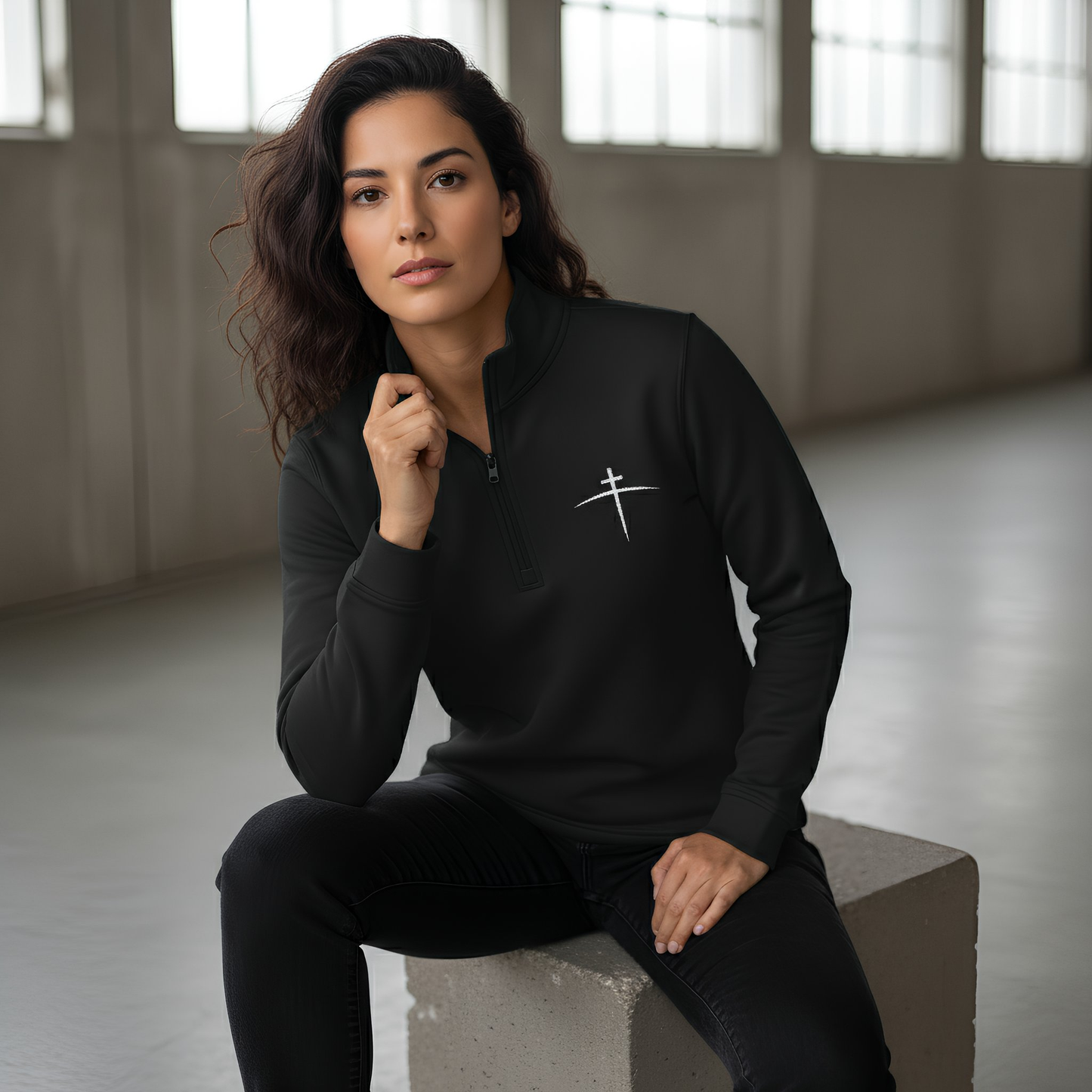 TravisMathew Black 1/4 Zip – Cross on the Horizon (Limited Drop)