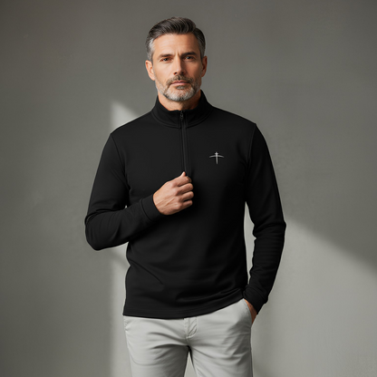 TravisMathew Black 1/4 Zip – Cross on the Horizon (Limited Drop)