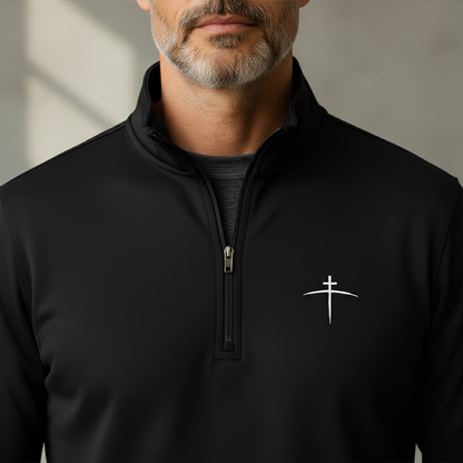 TravisMathew Black 1/4 Zip – Cross on the Horizon (Limited Drop)