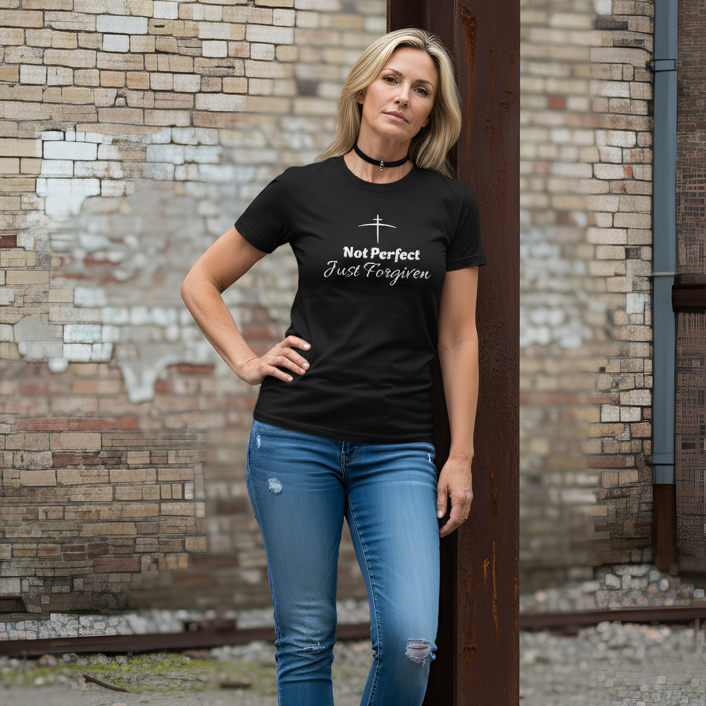 Not Perfect Just Forgiven Christian T-Shirt (Black)