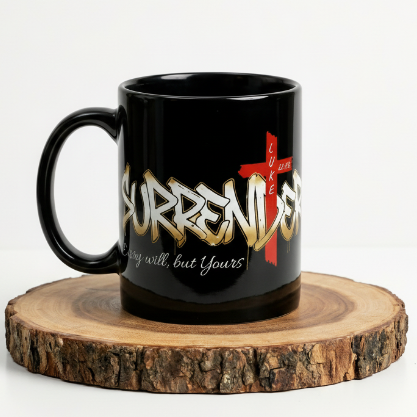 Surrender 15oz Inspirational Christian Coffee Mug (Black)