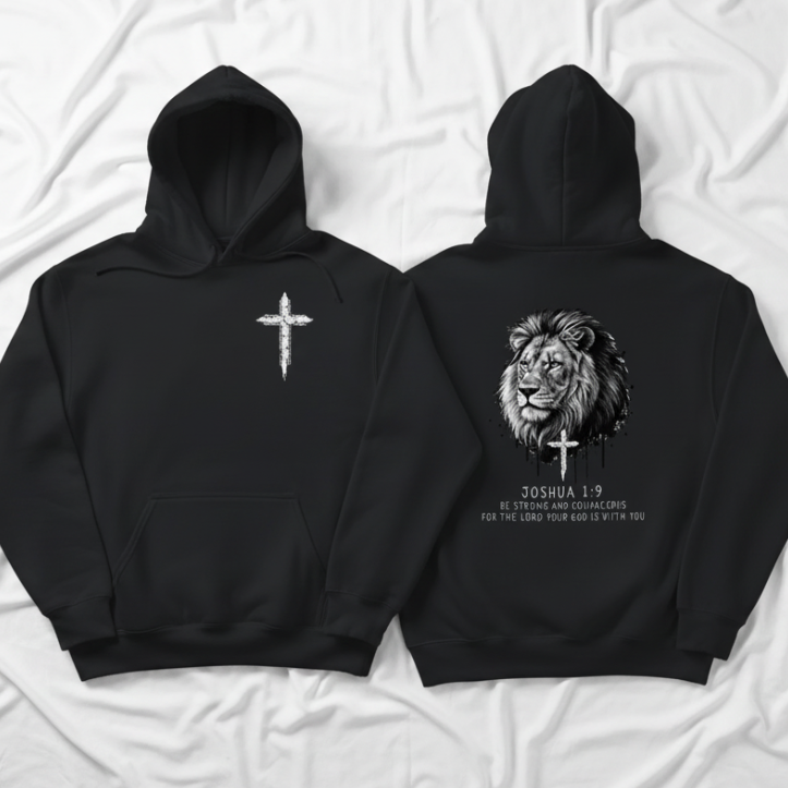 Lion of Judah Hoodie Joshua 1:9, Black Unisex Hoodie