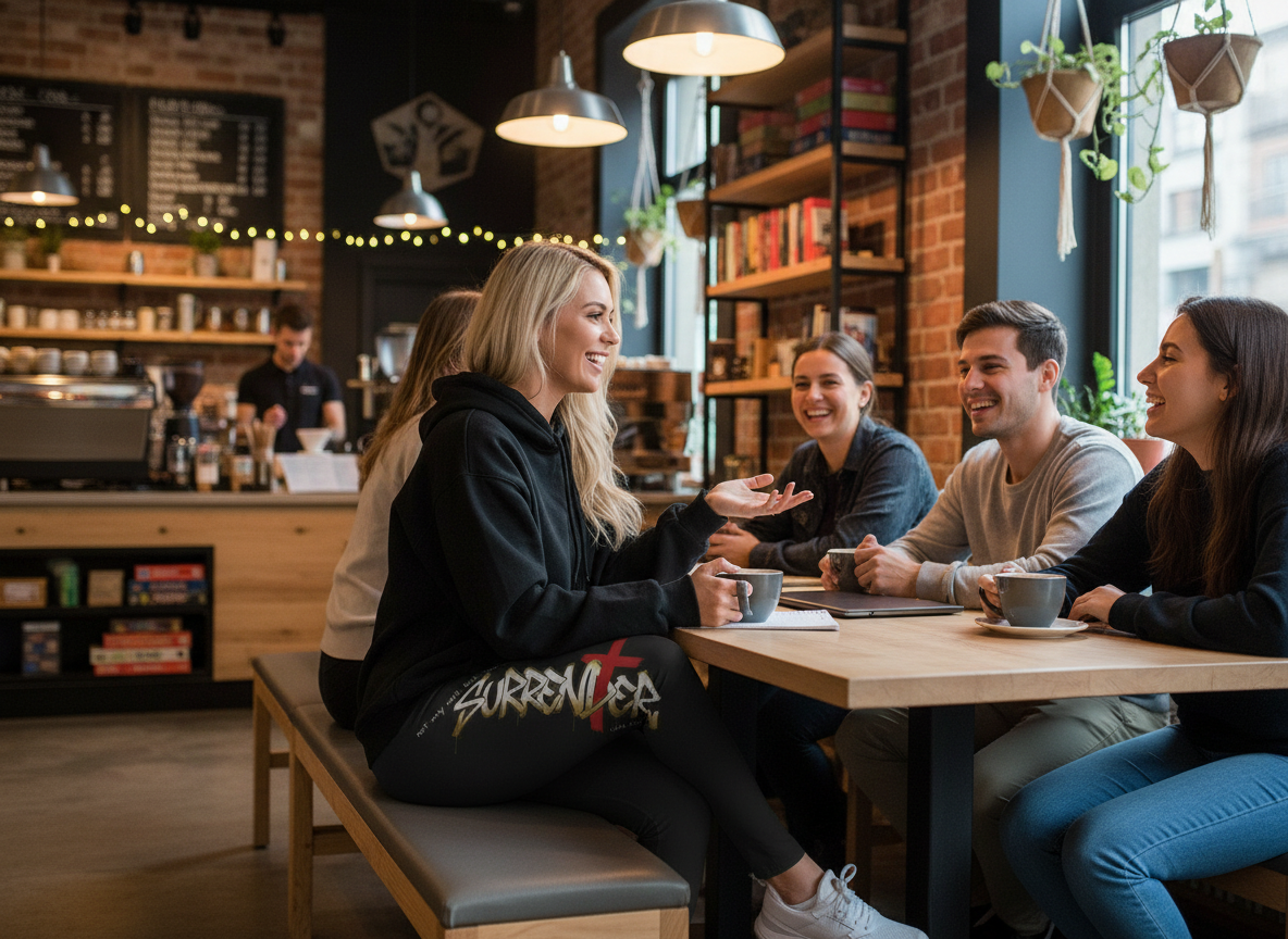 Women's 'Surrender' Black Graphic Leggings — Casual Athletic Yoga Pants