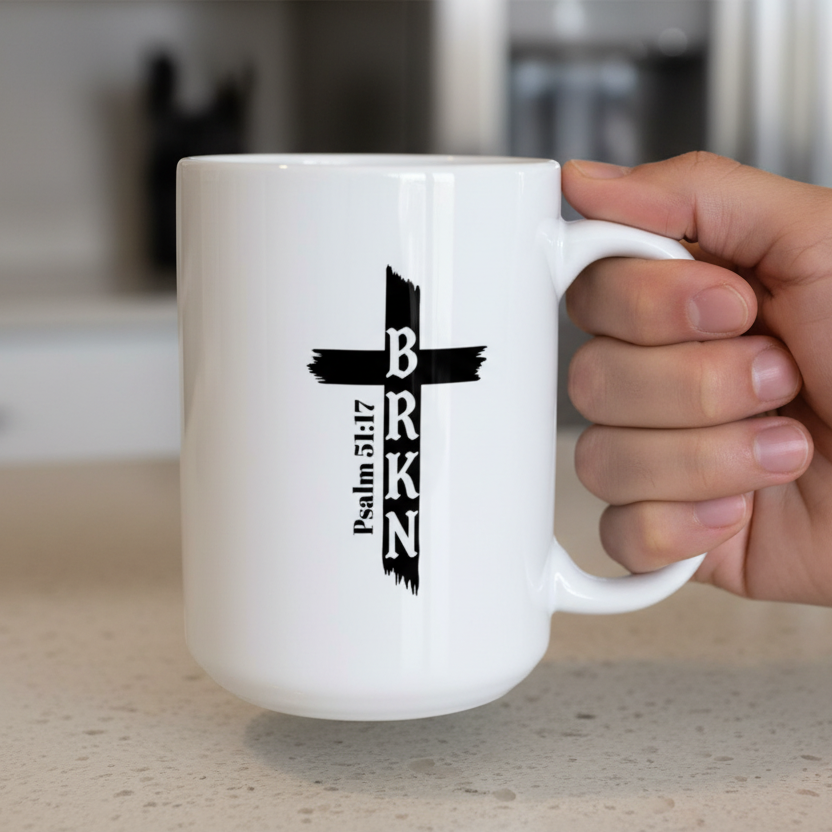 BRKN Psalms 51:17  White 15oz Ceramic Mug