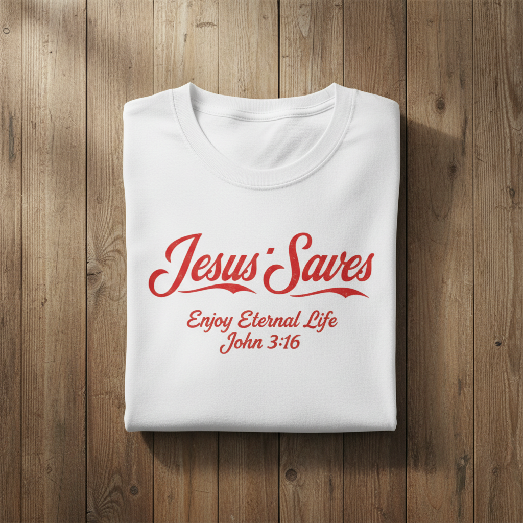 Jesus Saves T-Shirt — "Enjoy Eternal Life" John 3:16 Christian Tee